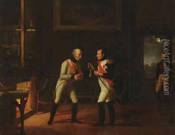 Meeting of Napoleon Bonaparte 1769-1821 and Archduke Charles 1771-1847 of Austria at Stammersdorf, 17th December 1808 Oil Painting - Marie Nicolas Ponce-Camus
