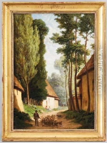 Hebert , Berger Et Son Troupeau Oil Painting - Jules Hebert