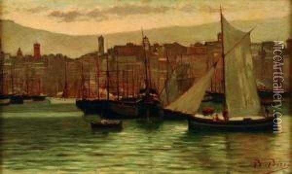 Marina Con Scorcio Di Citta Oil Painting - Bartolomeo Bezzi