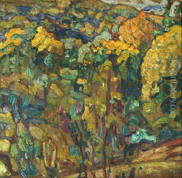 Hillside Landscape, Ukrainian Village Scene Oil Painting - Abraham Manievich