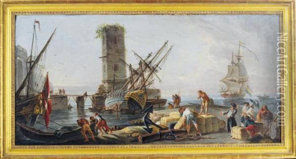 A Mediterranean Port With Figures On The Quay Oil Painting - Claude-joseph Vernet