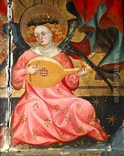 Detail of a Musical Angel from an Altarpiece Oil Painting - Lluis Borrassa