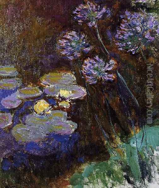 Water Lilies And Agapanthus59 Oil Painting - Claude Oscar Monet