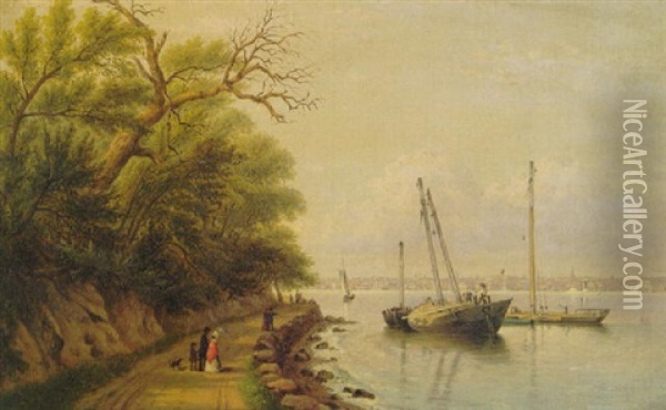 View Of New York Harbour From Castle Point Oil Painting - William Rickarby Miller