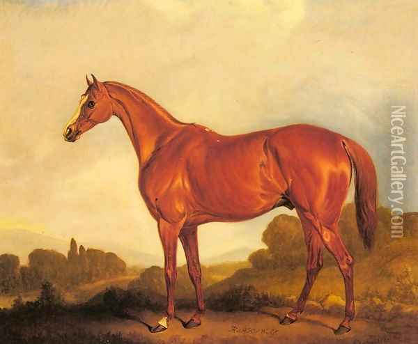 A Portrait of the Racehorse Harkaway the Winner of the 1838 Goodwood Cup Oil Painting - John Jnr. Ferneley