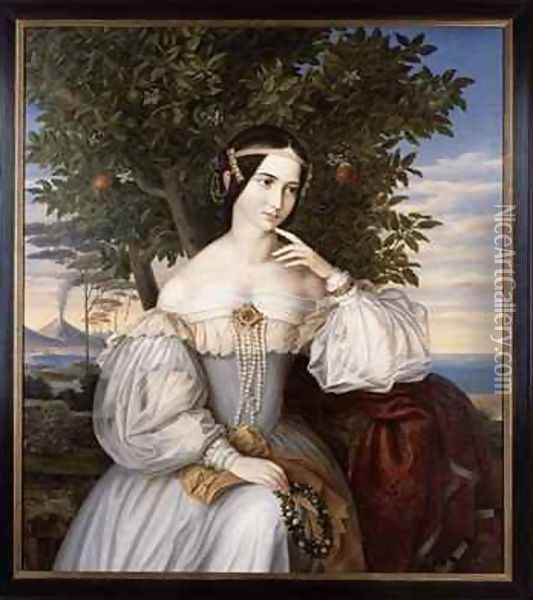 Marriage portrait of Charlotte von Rothschild 1836 Oil Painting - Moritz Daniel Oppenheim