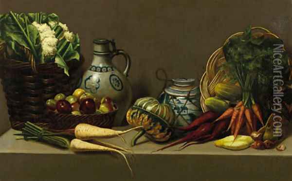 Still life with pottery and vegetable Oil Painting - Paul Rink