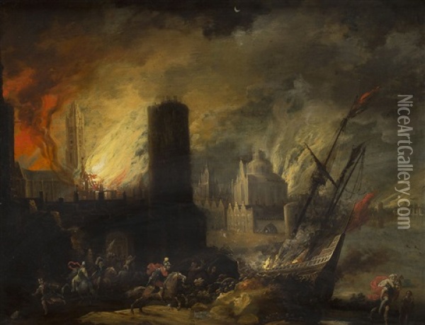 Incendio De Troya Oil Painting - Daniel van Heil