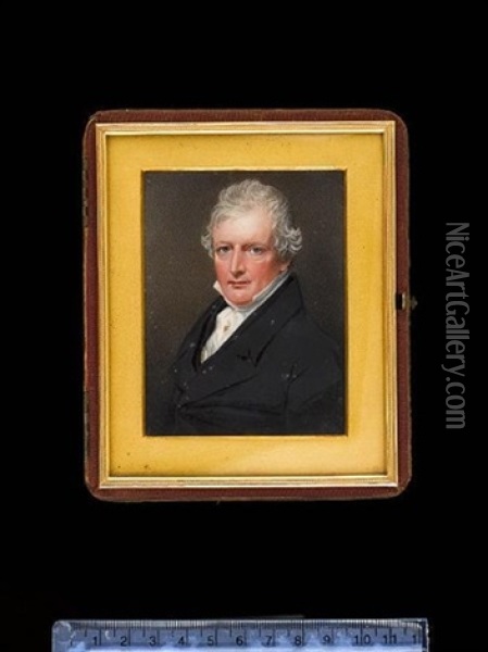 A Gentleman, Wearing Black Coat And Waistcoat Over Tied White Stock With Jewelled Pin Oil Painting - George Hargreaves