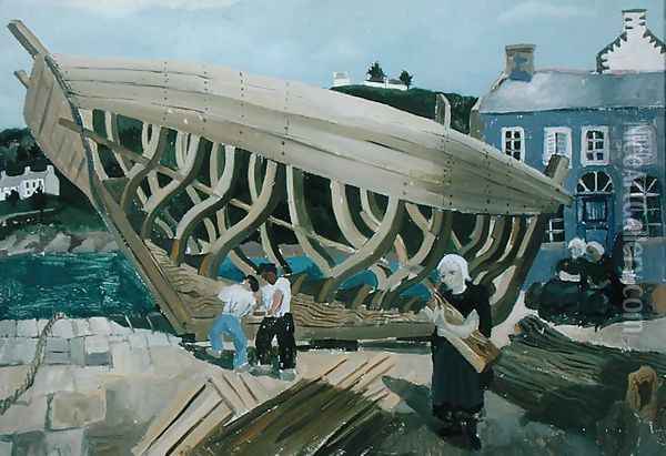 Building the Boat, Treboul, 1930 Oil Painting - Christopher Wood