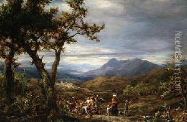 Travellers In Procession Oil Painting - James Thomas Linnell