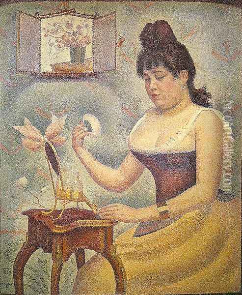 Young Woman Powdering Herself 1888-90 Oil Painting - Georges Seurat