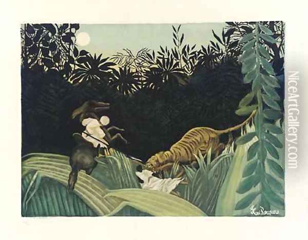 Chasse au Tigre (Ginestet and Pouillon 641) Oil Painting - Henri Julien Rousseau