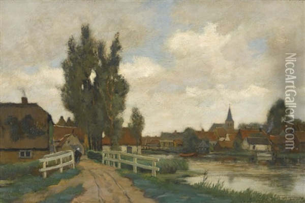 Flusslandschaft Mit Dorf Oil Painting - Sieger Baukema