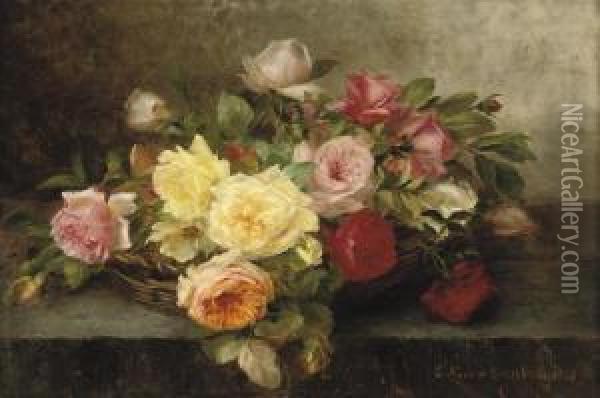Colourful Roses In A Basket Oil Painting - Elise Nees Von Esenbeck