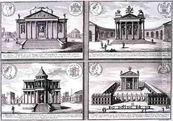 View of Four Temples taken from Roman Coins Oil Painting - Johann Bernhard Fischer von Erlach