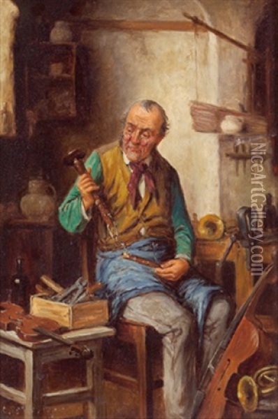 Beim Instrumentenbauer Oil Painting - Carl Ostersetzer