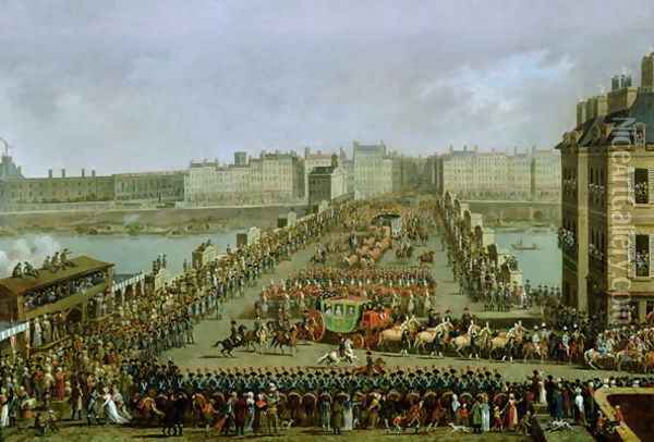 The Imperial Procession Returning to Notre Dame for the Sacred Ceremony of 2nd December 1804, Crossing the Pont-Neuf Oil Painting - Jacques Bertaux