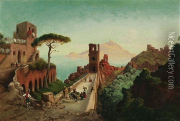 Italienische Kustenlandschaft Im Abendrot Oil Painting - Emil Theodor Richter