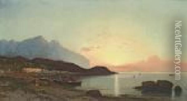 Sunset On A Beach At Capri Oil Painting - Hermann David Salomon Corrodi