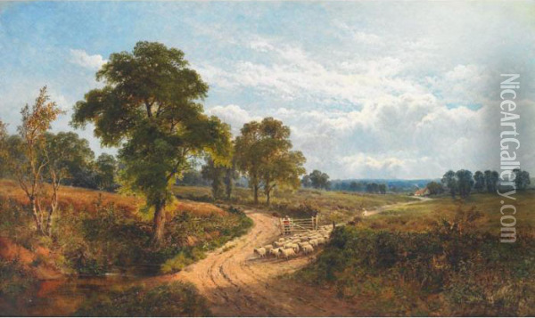 Herding The Sheep To Pasture Oil Painting - Alfred de Breanski