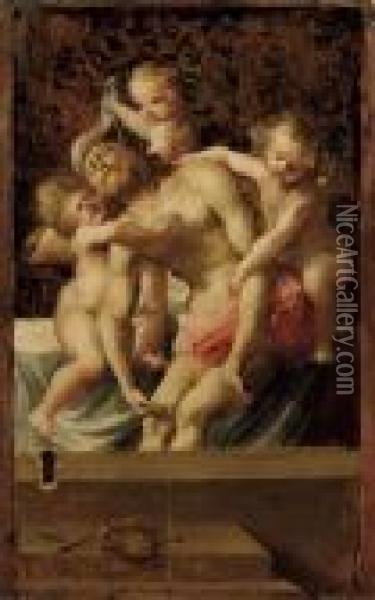 Cristo Morto Sorretto Da Tre Angeli Oil Painting - Correggio, (Antonio Allegri)