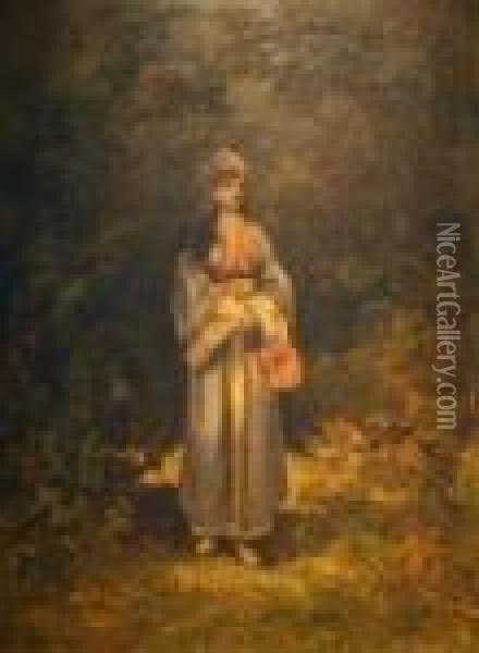 Woman In A Forest Landscape Oil Painting - Leon Richet