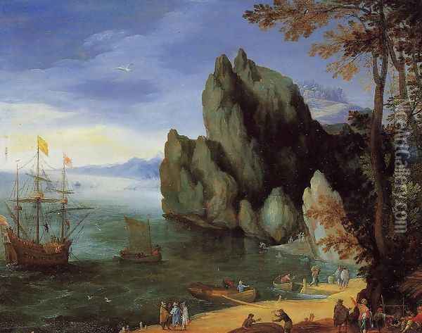Bay with Ship of War Oil Painting - Jan The Elder Brueghel