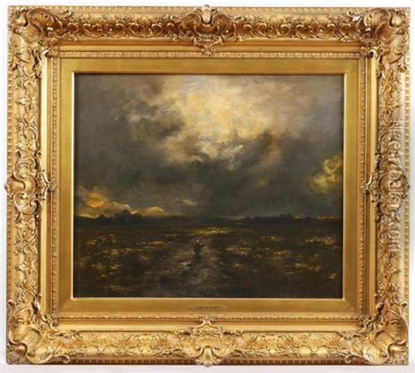 Figure In A Dark Stormy Landscape Oil Painting - Leon Richet
