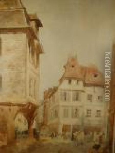 Cobbled French Market Square Oil Painting - Thomas Shotter Boys