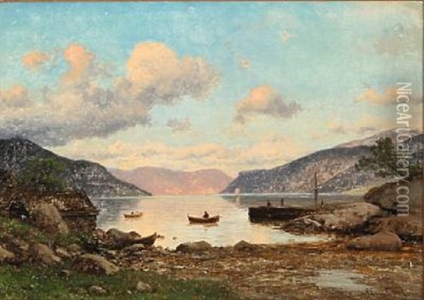 Ved Badestrand I Sogn I Norge Oil Painting - Georg Emil Libert