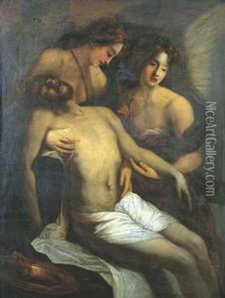 Cristo Deposto Sorretto Da Due Angeli Oil Painting - Giovanni Andrea di Ferrari