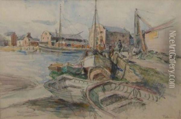 Inscribed Poole Quay Oil Painting - Esther Borough Johnson