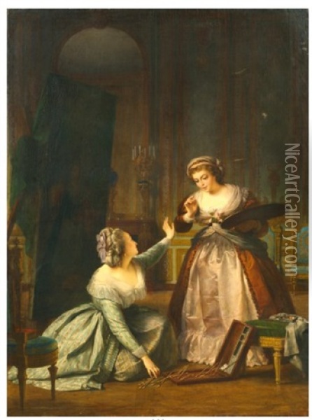 La Reine Marie-antoinette Ramassant Les Pinceaux D'elisabeth Vigee-lebrun Oil Painting - Alexis Joseph Perignon