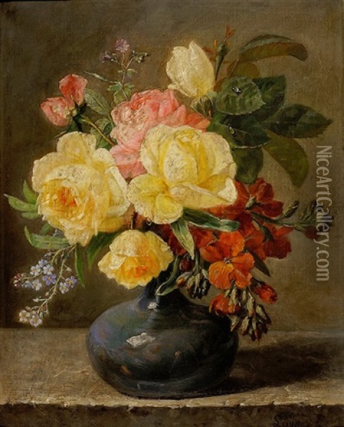 Nature Morte Au Vase De Fleurs Sur Un Entablement Oil Painting - Jean-Pierre Lays