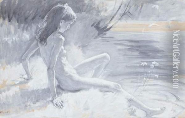 Jeune Femme Nue Au Bord De L'eau Oil Painting - Armand Point
