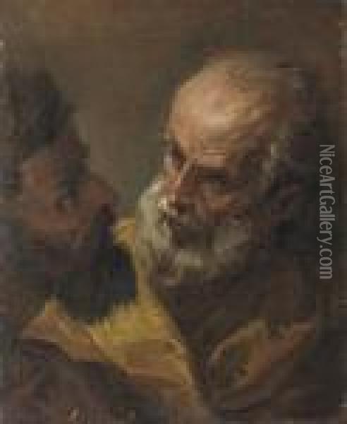 Head Study Of Two Bearded Men Oil Painting - Sebastiano Ricci