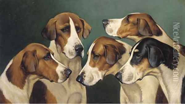 Five hounds Oil Painting - John Alfred Wheeler