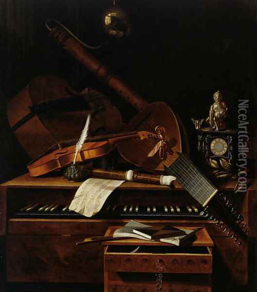 Still life with musical instruments Oil Painting - Pieter Gerritsz. van Roestraten