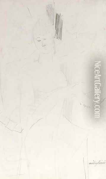 D'apres Watteau femme et arlequins Oil Painting - Amedeo Modigliani