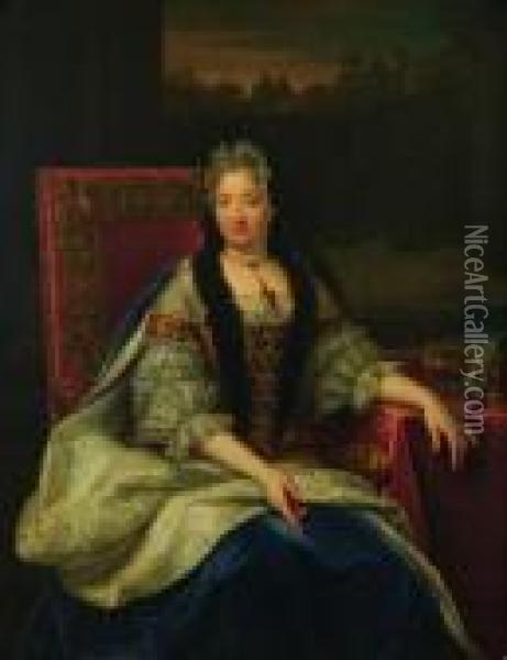 Portrait De Madame De Ventadour. Oil Painting - Pierre Le Romain I Mignard