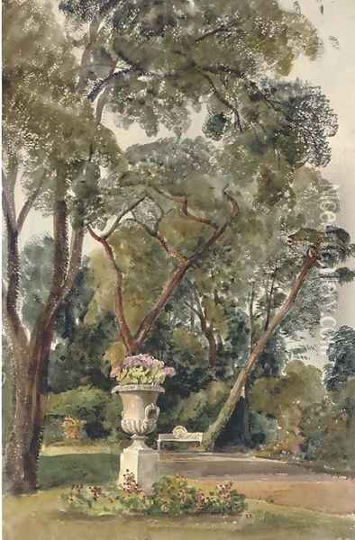 A classical urn in the garden of Down Hall, Essex Oil Painting - Harriet Cheney
