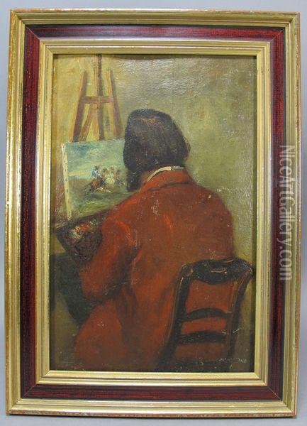 Portrait Du Peintre Amedee Besnes A Son Chevalet Oil Painting - Amedee Rosier