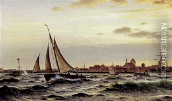 Fiskere Forlader Kerteminde Havn, Eftermiddag Oil Painting - Christian Frederic Eckardt