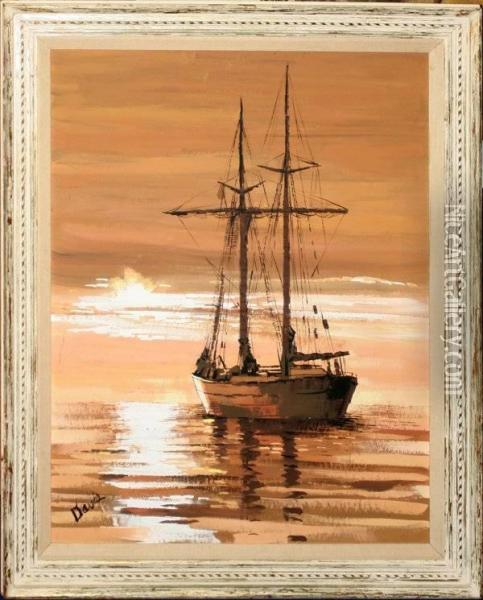 Sailboat At Anchor Oil Painting - G. Davis