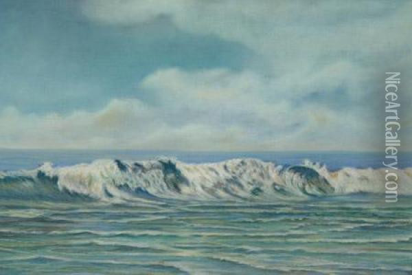 Seascape With Crashing Waves Oil Painting - William C. Bauer