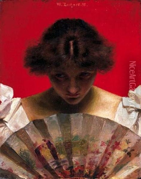 Jeune Femme A L'eventail Oil Painting - Walter Zuchors