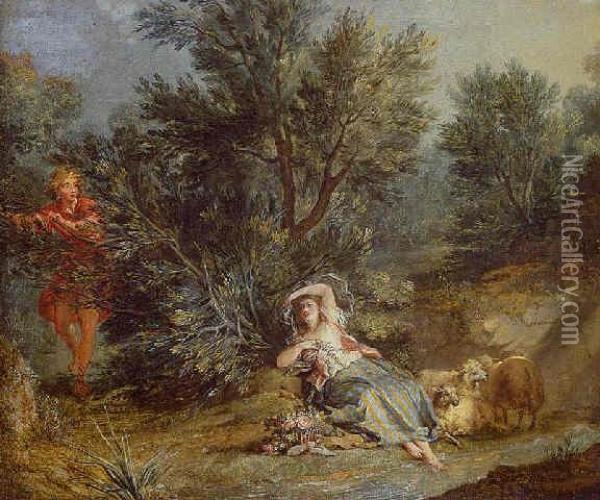 Shepherdess In A Landscape Oil Painting - Jean-Baptiste Huet I