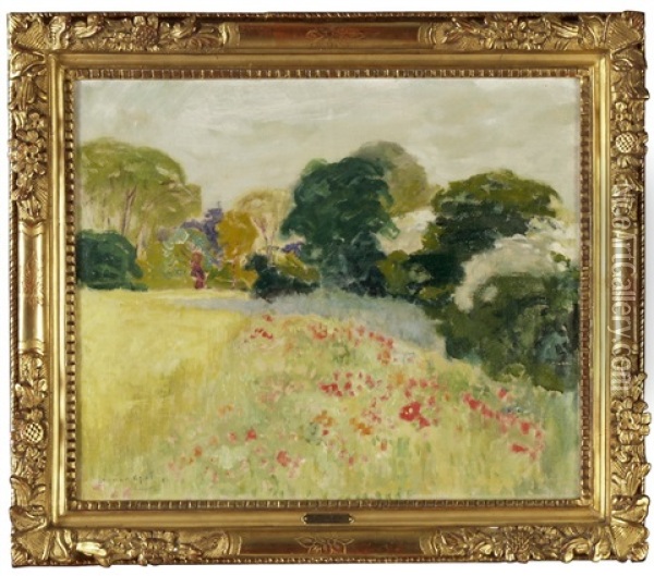 Sommerliche Wiese Mit Mohnblumen Und Baumen Im Hintergrund Oil Painting - Armand Adrien Marie Apol