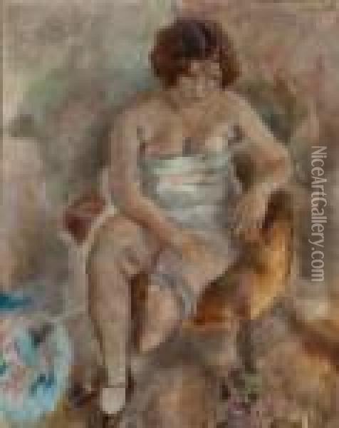 Femme En Chemise Oil Painting - Jules Pascin